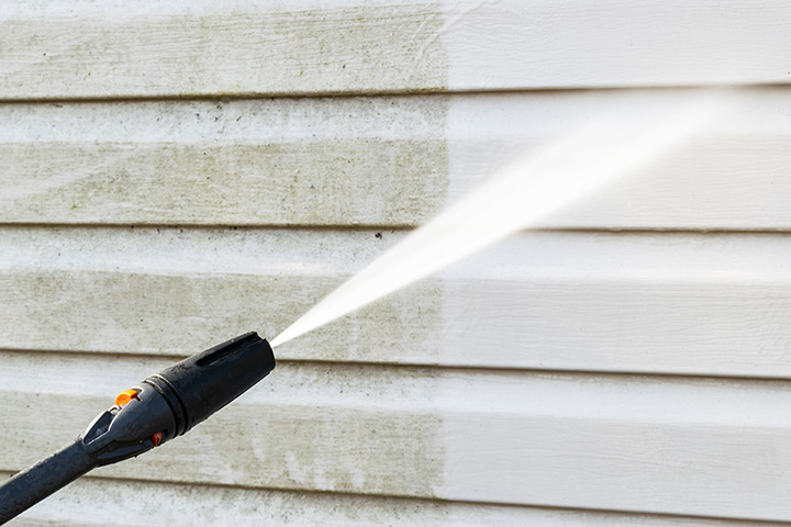 Exterior home pressure-wash cleaning of house siding